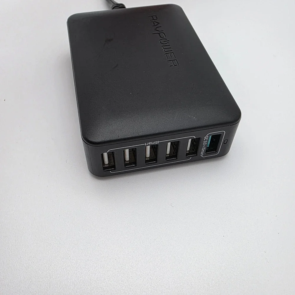 RAVPower USB Wall Charger 60W 6-Port Black Plastic QC‎ 3.0 iSmart Desktop Hub